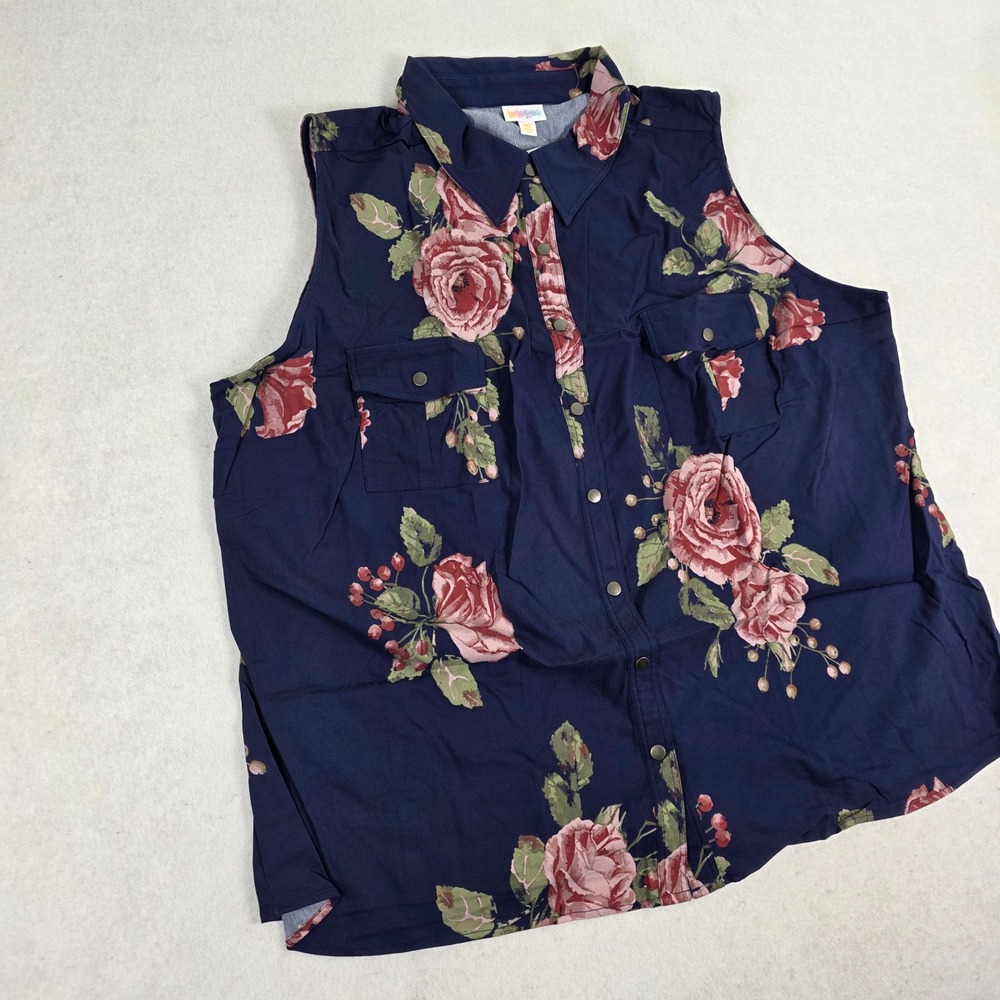 LuLaRoe Women 3XL Roxanne Sleeveless Top Navy Pink Rose Floral NWT Cottagecore